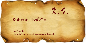 Kehrer Iván névjegykártya